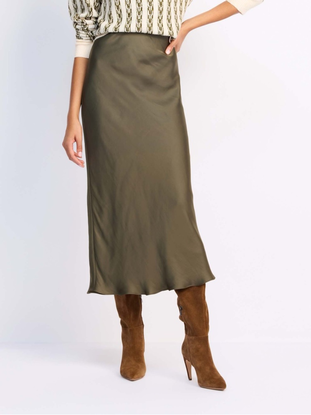 Z Supply Europa Poly Sheen Skirt in Olive XL FLAWED